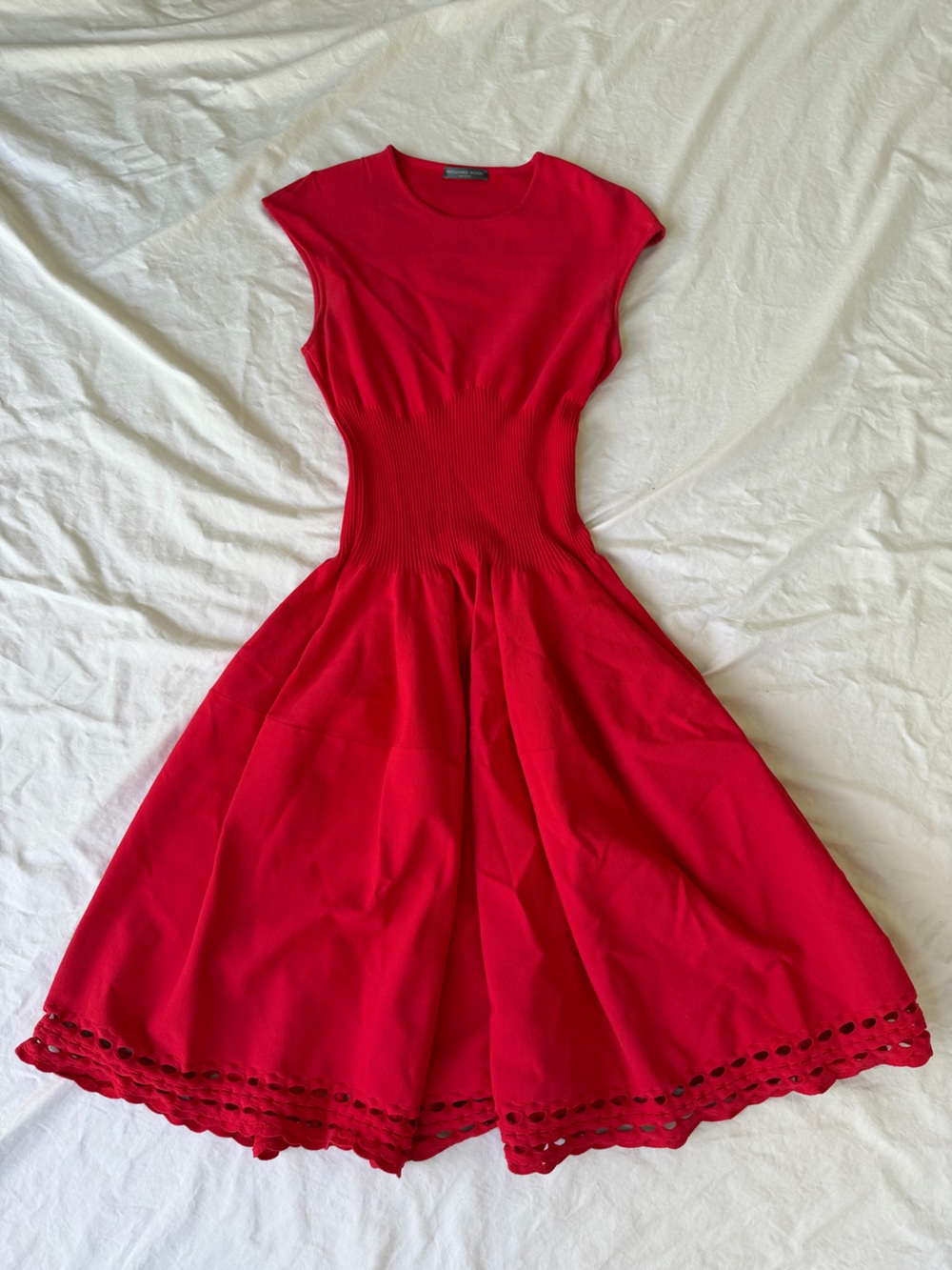Alexander McQueen Red Sculpted Waist Midi Dress